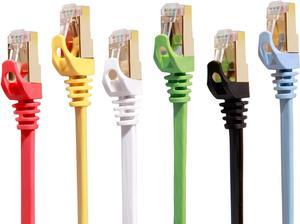 Cat 7 Ethernet Cable 10 ft 6 Pack (Highest Speed Cable) Cat7 Flat Shielded Ethernet Patch Cables - Internet Cable for Modem, Router, LAN, Computer - Compatible with Cat 5e, Cat 6 Network
