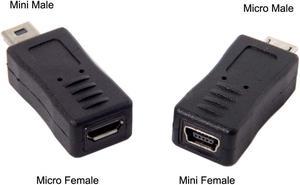 Cy 2Pcs Mini Usb Male To Micro Usb 5Pin Female & Mini Female To Micro Male Extension Adapter Black
