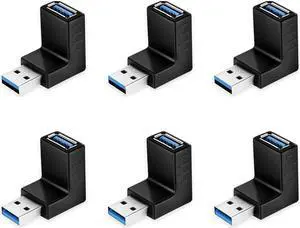 90 Degree USB Adapter 6 Pack Right Angle USB 3.0 Adapter USB Male to Female UP Down/Left Right Connector L Shaped USB Extension Adapter for PC Laptop USB A Charger and More
