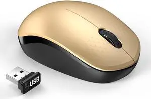 Wireless Mouse with Nano USB Receiver - Seenda Noiseless 2.4G Wireless Mouse Portable Optical Mice Compatible for MacBook Notebook PC Laptop Computer - Black & Gold