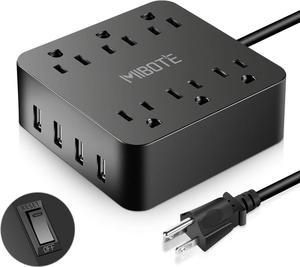 Power Strip with USB, MIBOTE 6 AC Outlet with 4 Port USB Surge Protector Power Strip Charger 5ft Power Cord 1875W 100-240V for Travel, TV, Computer, Transformers, Power Bank
