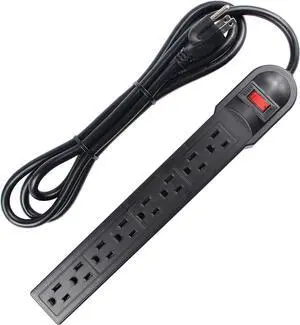 8 Port Power Strip Surge Protector, 6 Feet Cord with Lit Switch, for Home Office School Shop Garage, Wall Mountable,750J 15A 125V 1875W, 14AWG, UL Listed, Black