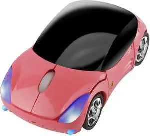 CHUYI Small Cool Sports Car Shaped Wireless Mouse Portable Optical Mini Cordless Mice with USB Receiver for Business Travel Office Home School Gift (Pink - 1 Pack)