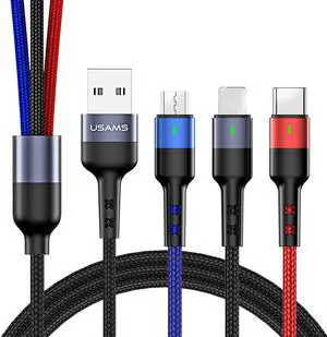 Multi USB Cable 10ft Multi Charger Cable Short Charging Cable Nylon Braided 3 in 1 Charging Adapter with Type-C Micro USB Port Connectors for Cell Phones and More (10FT)