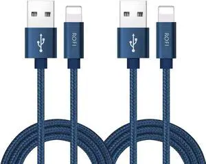 Phone Charger Cable [2Pack 2 Feet] Nylon Braided Fast Charging USB Cord 0.6M Compatible Phone X 8 8 Plus 7 7 Plus 6s 6s Plus 6 6 Plus 5 5S 5C SE Air Mini and Car Display (Blue)