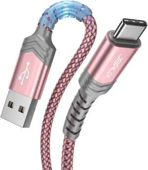 USB-C Cable 3A Fast Charging JSAUX 3-Pack (10ft+6.6ft+3.3ft)USB A to Type C Charge Nylon Braided Cord Compatible with Samsung Galaxy S20 S10 S9 S8 Plus Note 10PS5 ControllerUSB C Charger(Rose Gold)