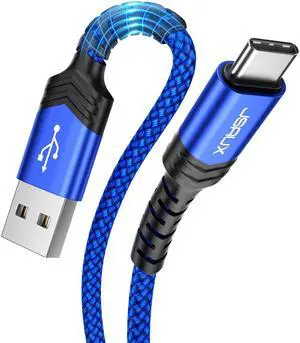 USB-C Cable 3A Fast Charging JSAUX 3-Pack (10ft+6.6ft+3.3ft)USB A to Type C Charge Nylon Braided Cord Compatible with Samsung Galaxy S20 S10 S9 S8 Plus Note 10 9 8PS5 ControllerUSB C Charger(Blue)
