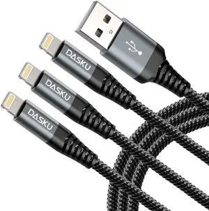 Lightning Cable 3ft 3Pack Nylon Braided Heavy Duty iPhone Charger Cable Cord Black Compatible with iPhone 11 / Pro Max/X/Xs Max/Xr /8 Plus/ 7 Plus/ 6S Plus / 6 Plus/iPad Mini/Air