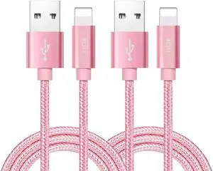 RoFI Compatible Phone Cable, [2Pack] 6FT Nylon Braided Fast Charging USB Cord Replcement for Phone X 8 8 Plus 7 7 Plus 6s 6s Plus 6 6 Plus 5 5S 5C SE Pad Air Mini and More (2 Pack Rose Gold, 6 FT)