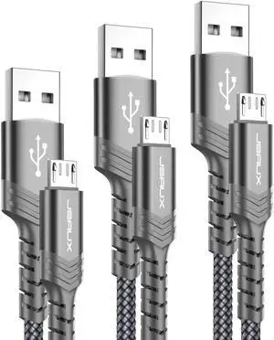 Micro USB Charger Cable JSAUX (3-Pack 3.3ft+6.6ft+10ft) Android Charger Micro USB to USB A Nylon Braided Cord Compatible with Samsung Galaxy S6 S7 Edge Note 5 Kindle and More-Grey
