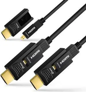 DTECH Fiber Optic HDMI Cable 50 Feet Ultra HD 4K 60Hz 444 Chroma Subsampling 18Gbps High Speed with Dual Micro HDMI and Standard HDMI Connector
