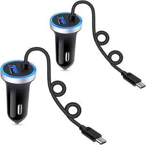 Fast Car Charger for Samsung Galaxy S25 S24 S23 S22 S21 A17 A56 A36 A26 A16 A15 A25 A35 A55 A54 A14 A53 A13 Z Fold 7 6 Z Flip 7 FE,3.4A USB C Car Adapter with Built-in 3ft Type C Fast Charging Cable
