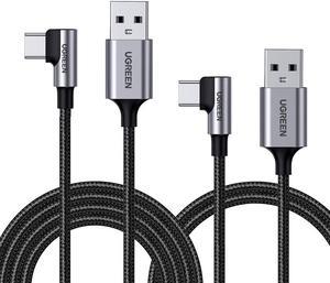 UGREEN Right Angle USB C Cable 2 Pack 3FT6FT USB A to Type C Nylon Braided Fast Charging Cable Compatible for iPad Mini 6 Air 4 Samsung S21 Note20 Z Flip Z Fold PS5 Controller Nintendo Switch and More