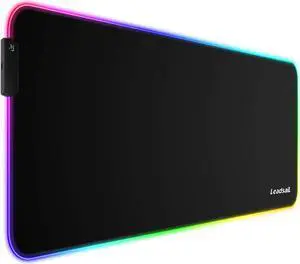 LeadsaiL RGB Gaming Mouse Pad, 15 Light Modes LED Soft Extra Extended Large Mousepad, Non-Slip Rubber Base Computer Keyboard Mouse Mat with Durable Stitched Edges- 31.5 X 12 Inch (RGB Black)