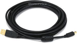 15-Feet USB 2.0 A Male to Mini-B 5pin Male 28/24AWG Cable with Ferrite Core (Gold Plated) (105450) Black