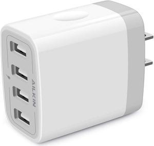 USB Charger Adapter, 2-Pack AILKIN 4.8A 4-Muti Port Phone Wall Plug Fast Charging Block Box for iPhone 15 14 13 12 Pro Max 11 SE 10 XR XS X 8 7, Samsung Galaxy, Moto, LG, Pixel, Power Cube Base Brick