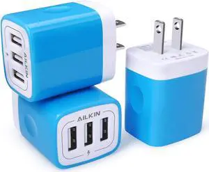 USB Plug Wall Charger 3 Pack Muti Port Home Charger Adapter Fast Charging Station Phone Cube Box Base Brick for iPhone Samsung Galaxy Moto HTC LG Google Pixel Earbuds Kindle. Block Accessories