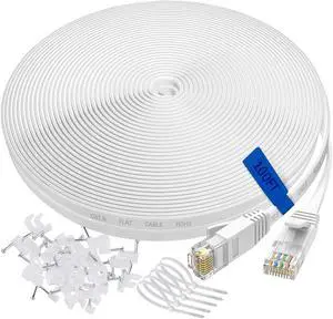 Ethernet Cable 100 ft Cat 6 Ethernet Cable 100 ft udaton Long Flat Ethernet Cable 100+ft Faster Than Cat5 Cat 6e Internet Network Cable with Rj45 Computer LAN Cable-White(Free Cable Clips and Straps)