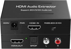 HDMI Audio Extractor HDMI to HDMI+ Optical (Toslink SPDIF)/ RCA Stereo Analog Audio Splitter Adapter 4K HDMI Audio Converter for PS3 Xbox Fire Stick DVD Blu-Ray Player ect.