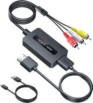 Male RCA to HDMI Cable Converter CVBS Composite AV to HDMI Converter Full HD 720P/ 1080P Output Switch for DVD STB R-o-k-u with Female RCA Output