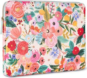Rifle Paper Co. Laptop Sleeve 17 - Laptop Carrying Case with Padded Exterior Satin Interior Metallic Zipper - Floral Laptop Bag For MacBook Pro/Air M2 13 inch HP Asus Dell - Garden Party Blush