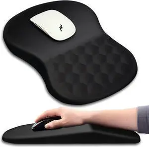 Ergonomic Mouse Pad Wrist Support with Massage Design Wrist Rest Pain Relief Mousepad with Memory Foam&Non-Slip PU Base Mouse Pads for Wireless Mouse & Desk (12x8 inch Black)