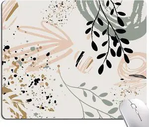 Mouse Pad Mouse Pad with Abstract Art Design Square Mouse Mat Waterproof MousePad Non-Slip Rubber Base Mouse Pads for Office Laptop Modern Boho Leaves