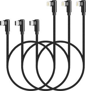 USB C to Lightning Cable 3ft MFi Certified 3 Pack 90 Degree iPhone Charger Nylon Braided Right Angle Lightning to USB C PD Fast Charging Cable for iPhone 13 12 11 Pro X XS XR 8 Plus 7 6 5(Black)