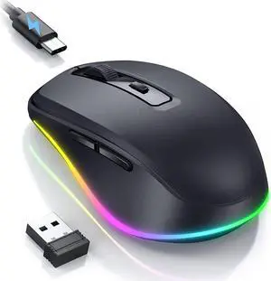 PEIOUS Wireless Mouse with LED - Rechargeable Moving Mouse Jiggler Keeps Computer Awake - Black