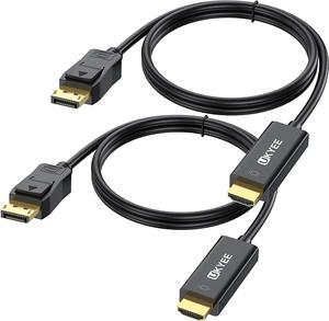 Displayport to HDMI Cable 6FT/1.83M 2-Pack Display Port (DP) to HDMI Adapter 6FT Male to Male Cord Converter for PCs to HDTV Monitor Projector.
