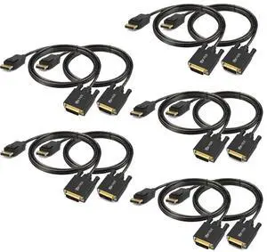 Displayport to DVI Cable 6ft 10-Pack, Display Port (DP) to DVI Adapter Cord Male to Male Compatible with Computer,Laptop,PC,Monitor,Projector,HDTV -Black