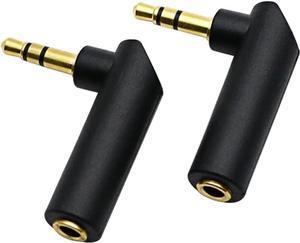 3.5mm Angle Male to Female Audio Adapter 90 Degree Right Angle Gold-Plated TRS Stereo Jack Plug AUX Connector Compatible with Headset Tablets MP3 Players Speakers(2 Pack)