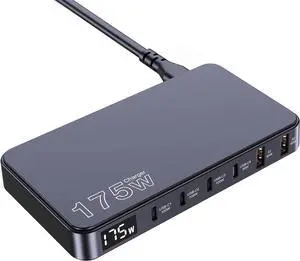 175W USB-C Charger Ultra-Thin 6 Ports GaN Fast Charging Station PPS PD 100W Laptop Charger Adapter LCD Display Compatible with MacBook Pro/Air iPhone 15/14/13 Pixel Galaxy and More