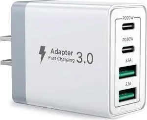 USB C Charger Block 40W 4-Port Fast Charger 20W Type C Charging Block 3.1A USB Wall Charger Dual Port PD+QC Charging Cube for iPhone 16 15 14 13 12 11 Pro Max XS iPad  Phone Tablet