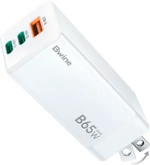Bwine 65W USB C Charger, 3-Port GaN Fast Wall Charger, Compact Charging Blocks for iPhone 16,Galaxy S24,Note 20/10+,Drone Battery and More, White
