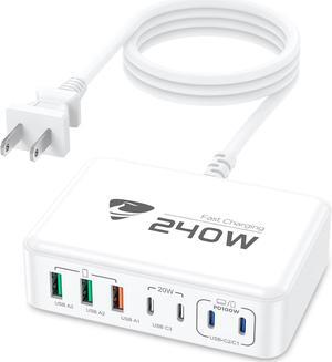 USB C Charger 240W USB C Charger Block 7-Port USB C Fast Charging Station USB C + USB A Wall Plug Power Adapter Multiport USB C Charger Compatible with MacBook Pro/Air iPhone 16/15/14/13  S24