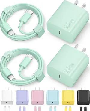 Charger for iPhone 16 15 Charger Fast Charging Type C Charger USB C Charger Block iPhone 16 Charger with 2 Pack 6FT Cable for iPhone 16/16 Plus/16 Pro/16 Pro Max/iPhone 15/15 Pro Max/(Green)