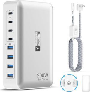 200W Charging Station for Multiple Devices 8-Port USB C Charger Block Fast Charging 65W Type C GaN Power Adapter for Cellphones Tablets Laptops Multi Chargers USB Hub Flat Plug