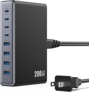 200W USB C Charger Block,GaN IV Charging Station 8 Ports,QC4.0 Fast Charging Station Hub+PD 65W USB C Laptop Charger Adapter Compatible with MacBook Air/Pro,,iPhone 16/15,iPad,Steam Deck-Black