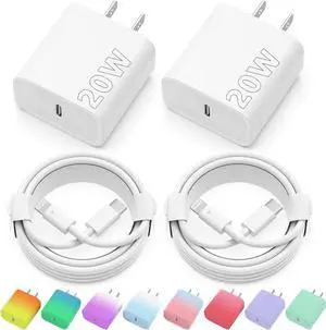 iPhone Charger Fast Charging USB C Charger iPhone 14 Charger 2 Pack 20W USB C Wall Charger Block with 2 Pack 6FT USB C to Lightning Cable for iPhone 14 13 12 11 Pro Max XR XS X iPad