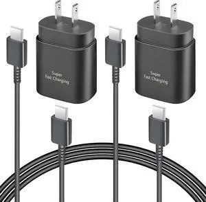 2 Pack USB C Charger 25W Type C Charger Fast Charging with USB C to C Charger Cable 6FT Android Phone Charger for Galaxy S24 Ultra/S23+/S22/S21/S20