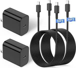 45W  Super Fast Charging with USB C to C Cable 10ft 2Pack Type C Wall Charger Block and Android Phone Charger Cord Long for  Galaxy S24 Ultra/S24+/S23+/S22+/S22 Plus/S21/Note 20/10+