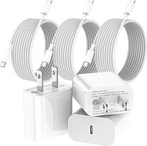 iPhone 16 15 Charger Fast Charging 3 Pack 20W USB C Charger with 10ft Braided Type C Cable for iPhone 16/16 Pro/16Pro Max/15 iPad Pro MacBook Air