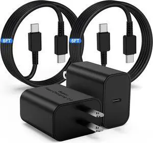45W USB-C Charger for  Charger Super Fast Charging Type C Charging Block &6FT USBC Android Phone Cable Cord 2Pack for Galaxy S25 Ultra/S25 S24 S23 S22 S21 S20 S10 Ultra/Plus Galaxy Tab S9 S8