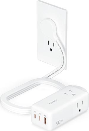 USB C Charging Station PD 30W Flat Plug Power Strip with 3 AC Ouelets 3 USB (2 USB C) USB C Charger with 5FT Flat Cable Extension Cord Fast Charging for Phone Tablet Laptop Travel Office