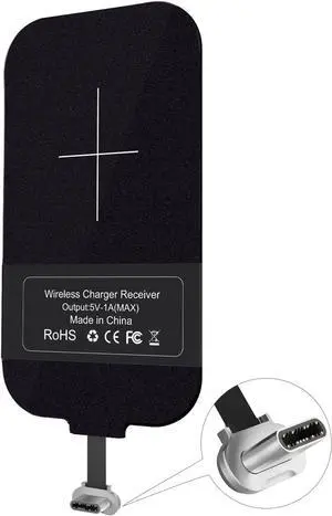Qi Receiver USB C Thin Wireless Charging Receiver Type C Wireless Charger Receiver for Galaxy A51/A20E/A20 Pixel 2 and Other Type-C Android Cell Phones(Short Version)