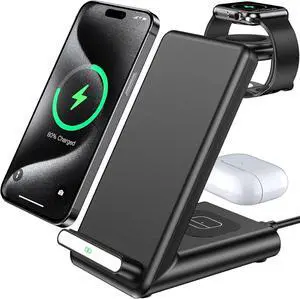 Wireless Charging Station 3 in 1 Charging Stand Made for  Watch Ultra 10 9 8 7 6 SE 5 4 3 Fast Wireless Charger Made for iPhone 16/15/14/13/12/11/X for (with Adapter)