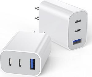 [2-Pack]iPhone 16 15 Charger Block,35W 3-Port Fast USB C Charger Block Dual Port PD Power Adapter + QC Wall Plug Multiport USB C Wall Charger Block for iPhone 16/16 Pro/15/15 Pro/Pro Max/Plus/14/13/12