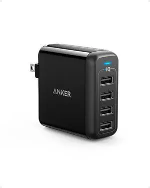 Charger 40W 4-Port USB Phone Charger with Foldable Plug PowerPort 4 for iPhone 14/13 Series iPad Pro/Air/Mini Galaxy S23/S22/S21 Note 20 Ultra LG Nexus HTC and More