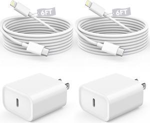 Fast Charger iPhone,iPhone Charger Fast Charging 2Pack USB C Wall Charger Block Fast iPhone Charger 6FT Type-C USB C to Lightning Cables Cord for iPhone 14/14Plus/13/12/11 Pro Max,Mini,8, iPad/AirPods